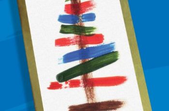 Arte com cartão com ilustração abstrata de uma árvore de natal feita com tintas coloridas