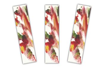 Foto com três marcadores de página com arte abstrata feita com tintas coloridas