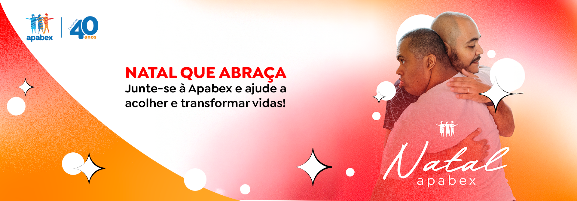 Campanha de Natal 2025 apabex, duas pessoas se abraçando.